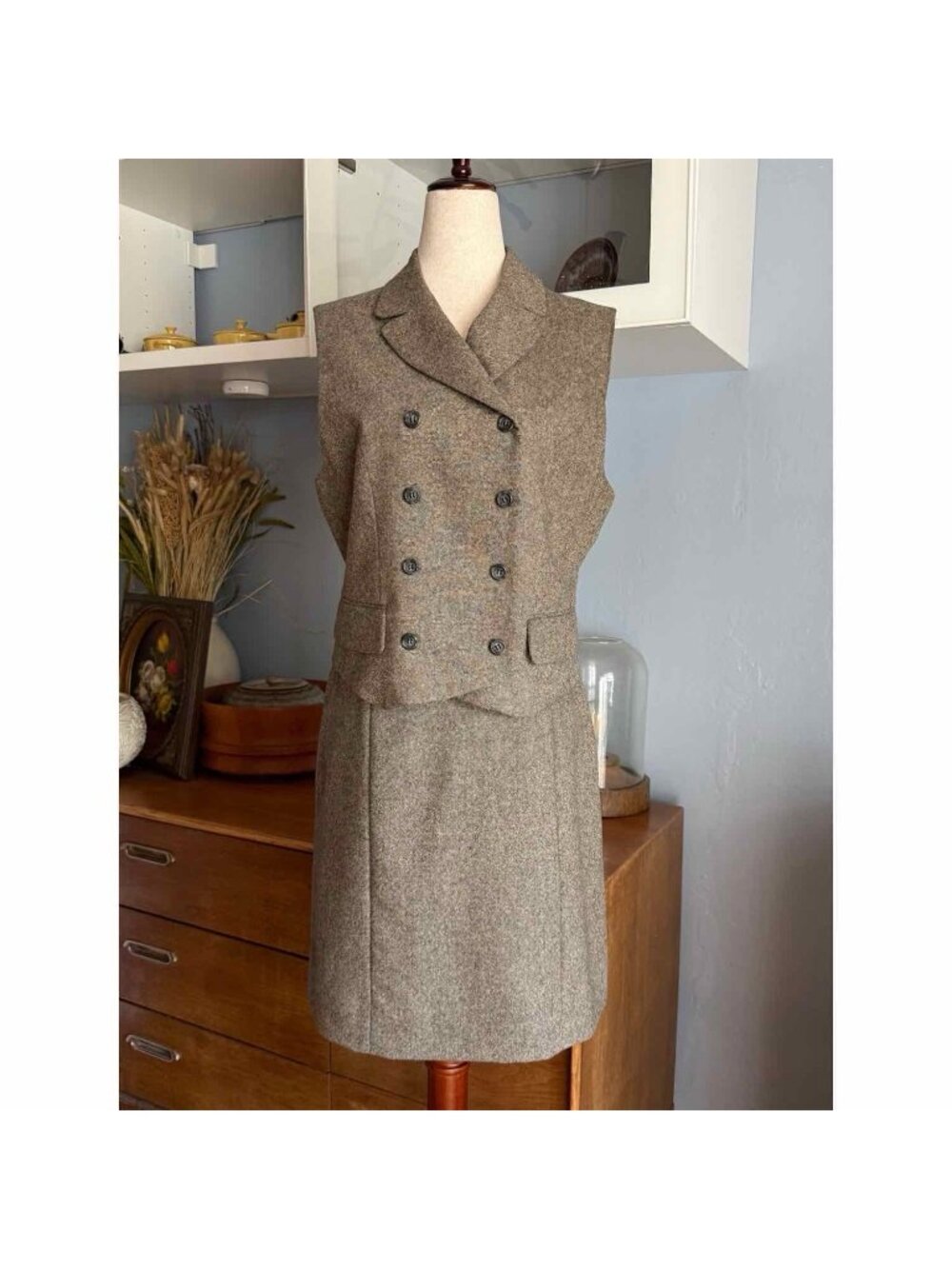 J.Crew Vintage 90’s Wool Tweed Vest & Skirt Suit Size M Dark Academia Preppy